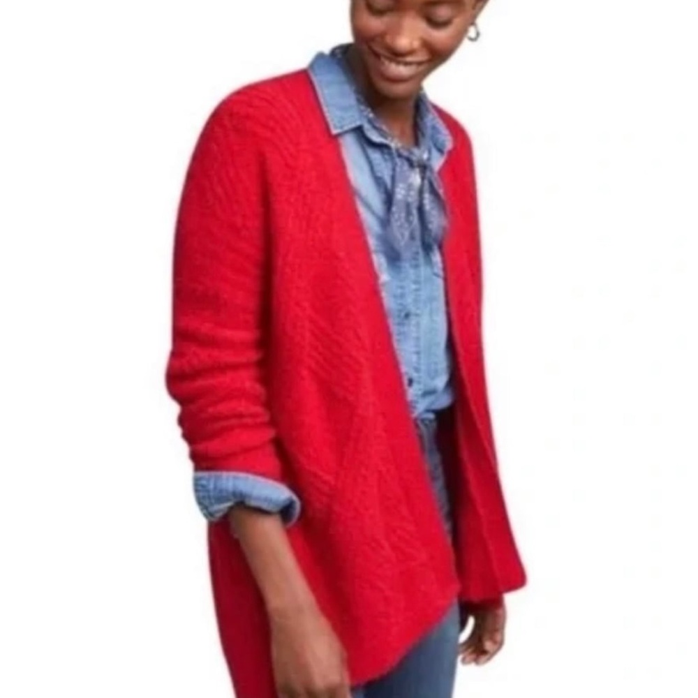 MOTH by Anthropologie Open Cardigan Chunky Knit Sweater Fire Engine Red